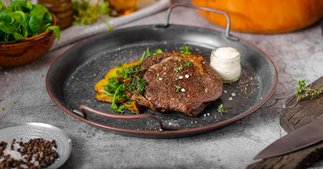 Delicious beef steak serving