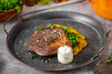 Delicious beef steak serving