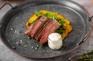 Delicious beef steak serving
