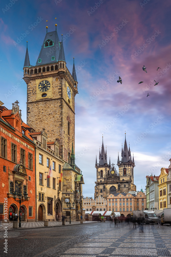 Wall mural prague, czech republic - the old town square with old city hall building with the astronomical clock