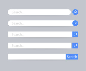 Set Search bar vector element design, set of search boxes ui template isolated on blue background.