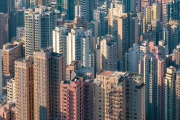 Fototapeta na wymiar city aerial, skyscraper buildings, downtown Hong Kong cityscape -