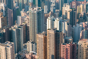 Fototapeta na wymiar city aerial, skyscraper buildings of downtown HongKong -