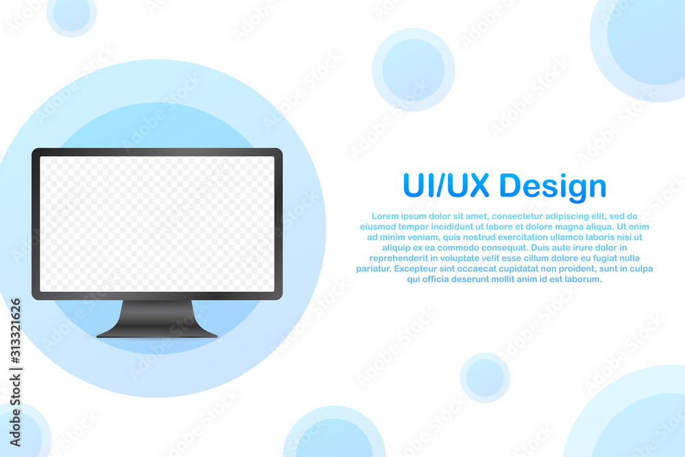 Poster device mockup banner. computer ui ux design interface. blank screen for media sale promotion. vector