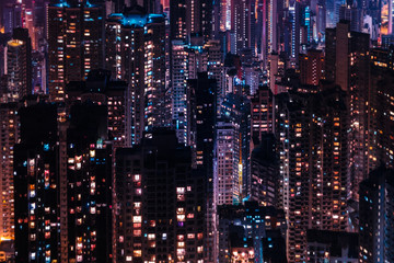 city skyline at night, skyscraper aerial , Hong Kong -