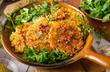 Potato pancakes, delish salad