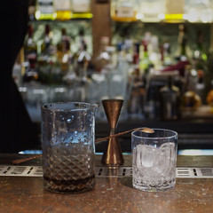 Glasses before cocktail making