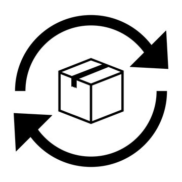 gz663 GrafikZeichnung - german - Umtausch / Tauschen - Symbol. english - delivery box with arrow / package return / exchange icon. - square xxl g8907