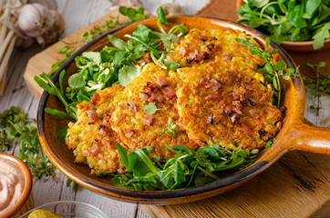 Potato pancakes, delish salad