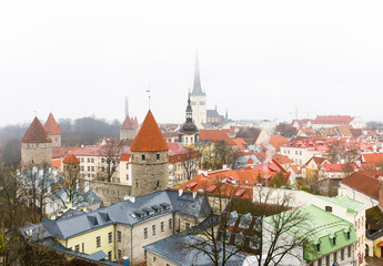 Fototapeta na wymiar Old town of Tallinn in a mist