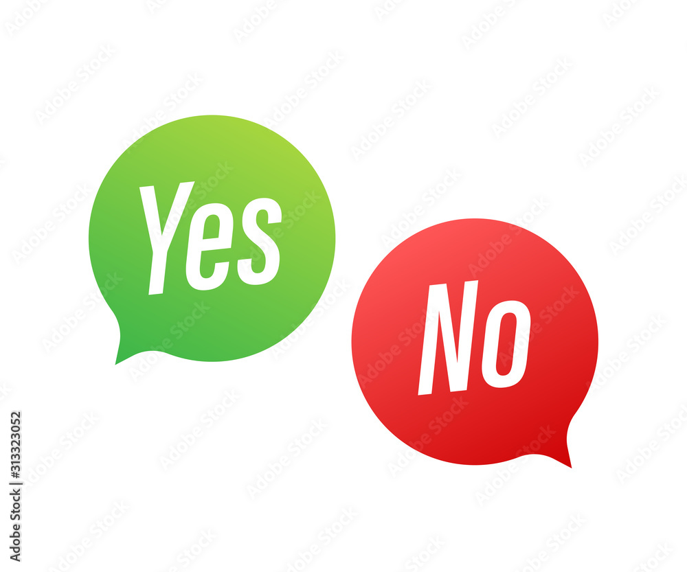 Poster yes no word text on talk shape. vector stock illustration yes no in speech bubble on white backgroun