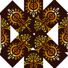 Nice native gold ornament pattern hand-drawn ikat geometric background - Ethnic folk pattern. Tribal embroidery background. Vector