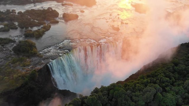 Aerial shot of Victoria Falls waterfall in Zimbabwe