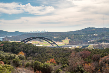 View of the Austin 360 Bridge with Downtown Austin Skyline in the Background