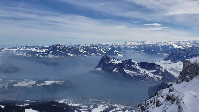 Lucerne, Switzerland - April, 2019 - Aerial shot of Lake Lucerne (Luzern).