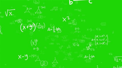 Camera flies through math formulas on background. Math calculations functions equations. Matrix made up of formulas. Abstract cognitive process concept. Seamless loop. Greenscreen chromakey - Powered by Adobe