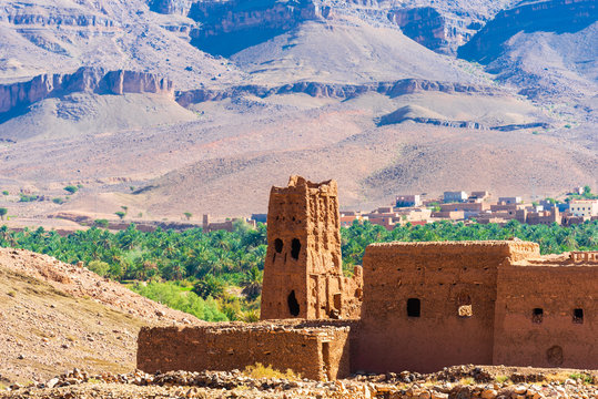 Kasbah Taourirt exterior in Zagora, Morocco. With selective focus.