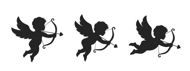 cupid icon set. love and valentine's day symbol. Cupid shooting arrow - obrazy, fototapety, plakaty