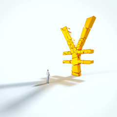 Small White Figure in the Shadow of Breaking Gold Yen on White