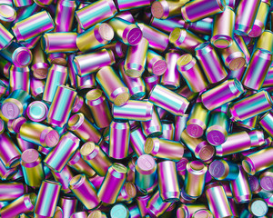 Aerial View on Messy Pile of Unlabelled Iridescent Drink Cans