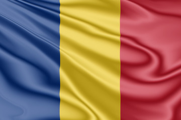 Flag of Romania fluttering in the wind in 3D illustration