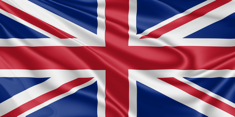 Flag of the United Kingdom fluttering in the wind in 3D illustration