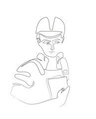 One continuous line drawing of construction building site foreman. Simple line art drawing of  foreman controlling building development .
