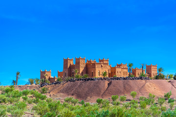 View of the fortified city of Ait-Ben-Haddou, Morocco. Copy space for text.