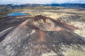 Aerial drone view of Volcanic Landscape Iceland Berserkjahraun, Snaefellsnes