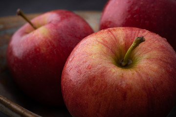 Bowl of 3 Apples Close-Up with Dew Drops Food Photography
