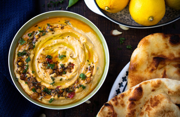 Hummus & Pita with Lemons Food Photography
