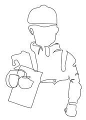 One continuous line drawing of construction building site foreman. Simple line art drawing of  foreman controlling building development .