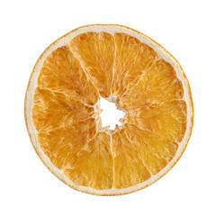 dried orange slices isolated on white background. Top view, flatlay. no shadows
