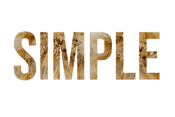Rustic font word SIMPLE made of reeds on white background with paper cut shape of letter. Collection of flora font for your unique 