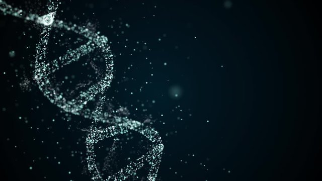 Abstract technological representation of digital plexus DNA molecule out of space dust in blue.