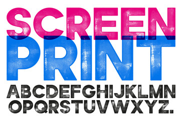 Screen Print Font. Highly detailed individually textured characters - obrazy, fototapety, plakaty