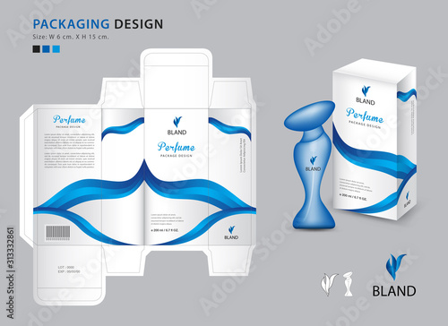 Packaging Perfume Template Box Product Design Creative Idea Template For Cosmetics Bottle Blue Wave Graphic Concept Vector Illustration Wall Mural Ganpanjanee