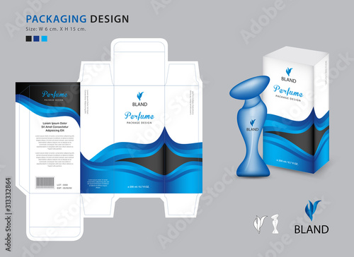 Packaging Perfume Template Box Product Design Creative Idea Template For Cosmetics Bottle Blue Wave Graphic Concept Vector Illustration Wall Mural Ganpanjanee