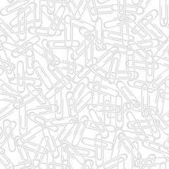 Vector Gray Paper Clips on White Background Seamless Repeat Pattern. Background for textiles, cards, manufacturing, wallpapers, print, gift wrap and scrapbooking.