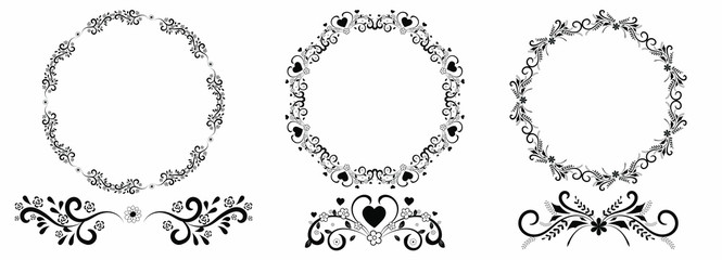 set wreaht vector with flowers and leaves. Wreath ornaments illustration.	