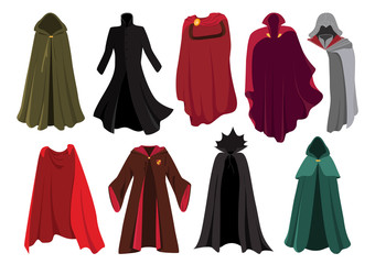Vector set of cloaks. Cloaks party clothing and capes costume set. 