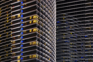 close up on modern facade at night as background