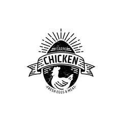 Chicken farm vintage logo design. Emblem eggs and chicken vector logo. Laying hens retro logo