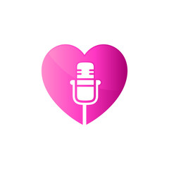 Love Song Logo. Microphone With Heart Shape Vector Illustration. Podcast Logo