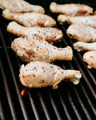 Raw Seasoned Chicken Drumsticks On The Grill, Grilling Chicken	