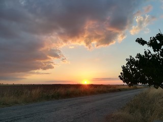 sunset on the road