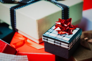Set of gift boxes of different sizes and colors for any holiday