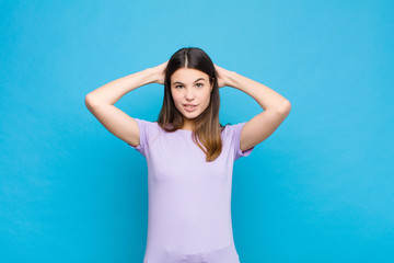young pretty woman feeling frustrated and annoyed, sick and tired of failure, fed-up with dull,...