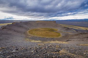 View from the edge of Hrossaborg Crater in Iceland