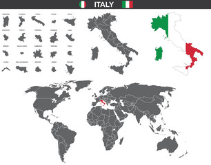 Set of Italy vector maps